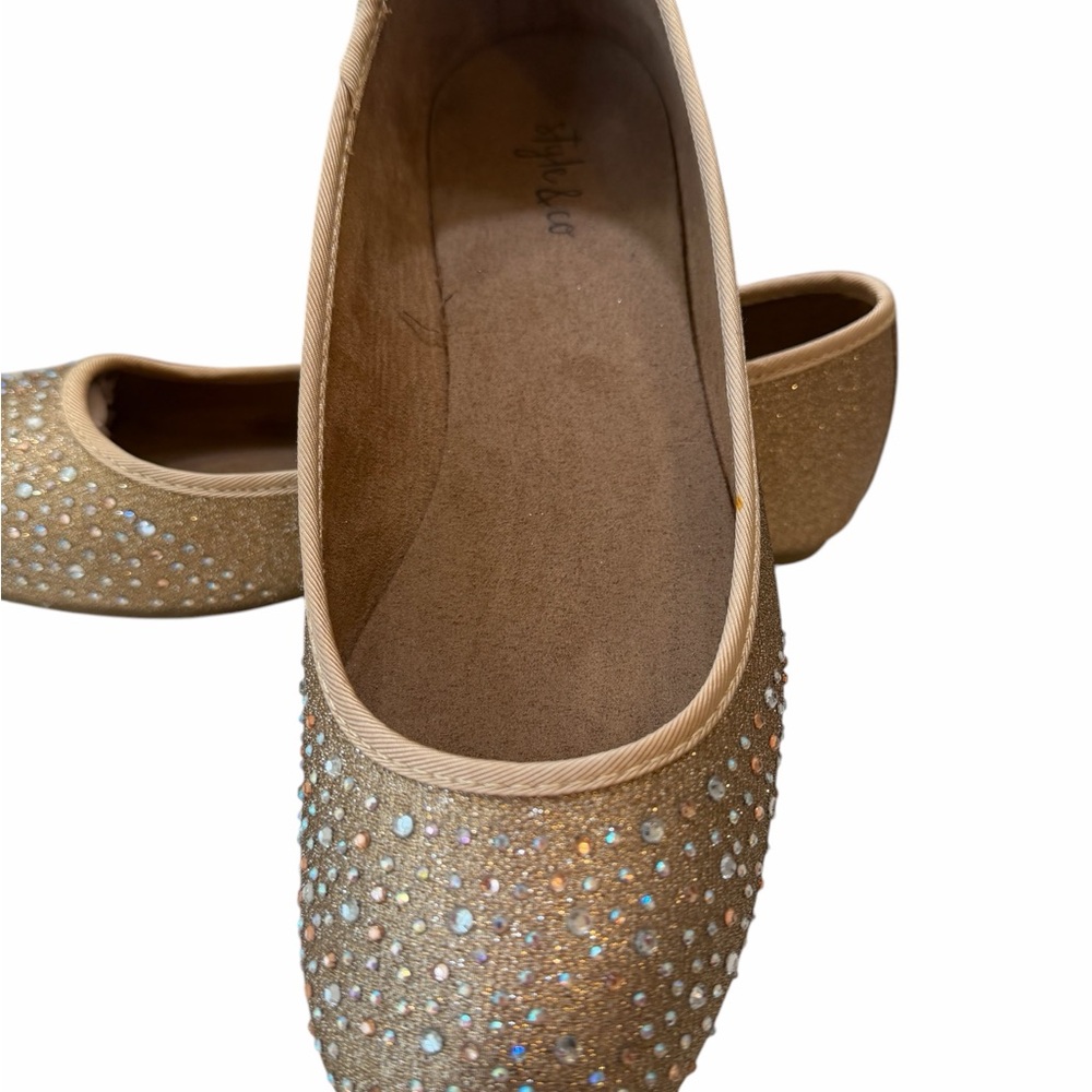 Gold Rhinestone Ballet Flats Size 8 Sparkly Slip On Dressy Shoes Women - Picture 3 of 8